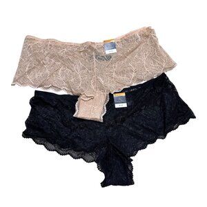 INC Intl Concept Plus Size 3X Lace Boyshort Panties (2) Pairs Frappe Black - NWT